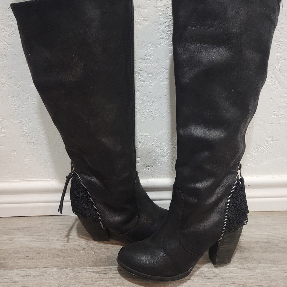 Black Leather Lace Heal Not Rated Boots